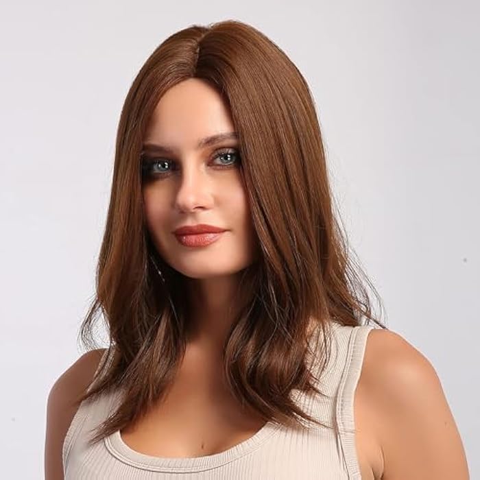 DILLARDS Brown Bob Wig Short Wavy Wigs For Women Middle Part Heat Resistant Fiber Synthetic Wigs For Daily Wear - Image 3